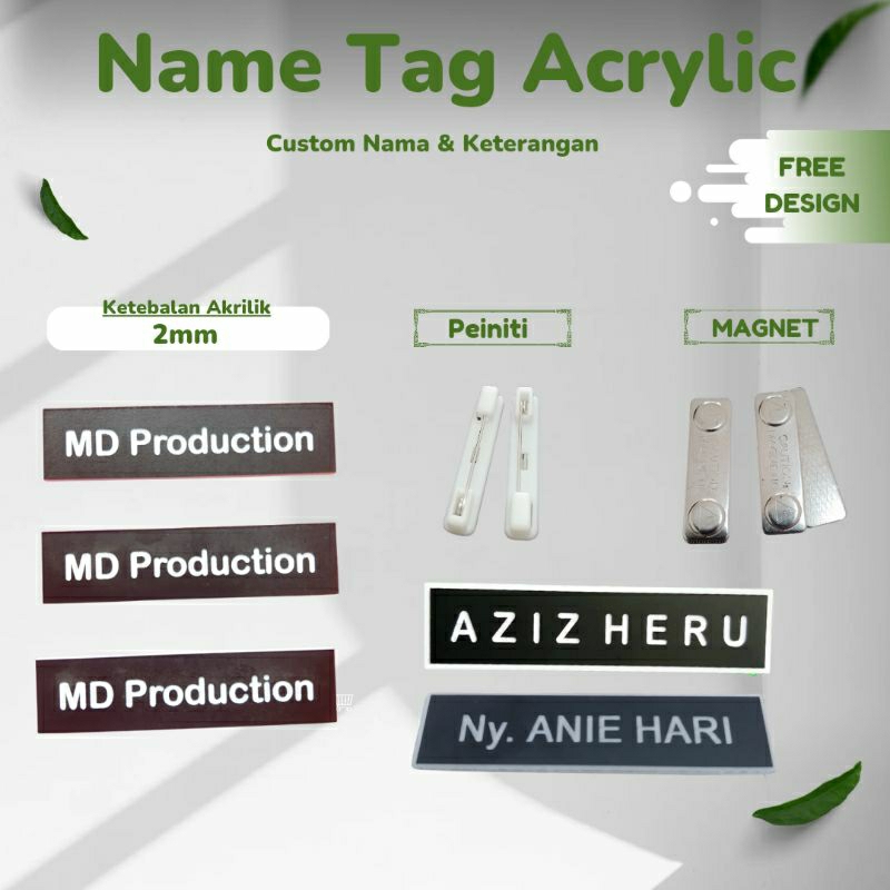 

NAMA DADA AKRILIK / NAME TAG MAGNET/PENITI / NAMA DADA GRAFIR