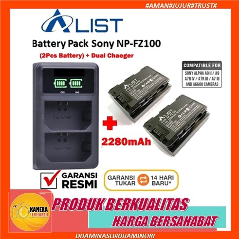 ALIST Paket Complete Baterai Charger Set NP-FZ100 Sony A7iii A9 Etc