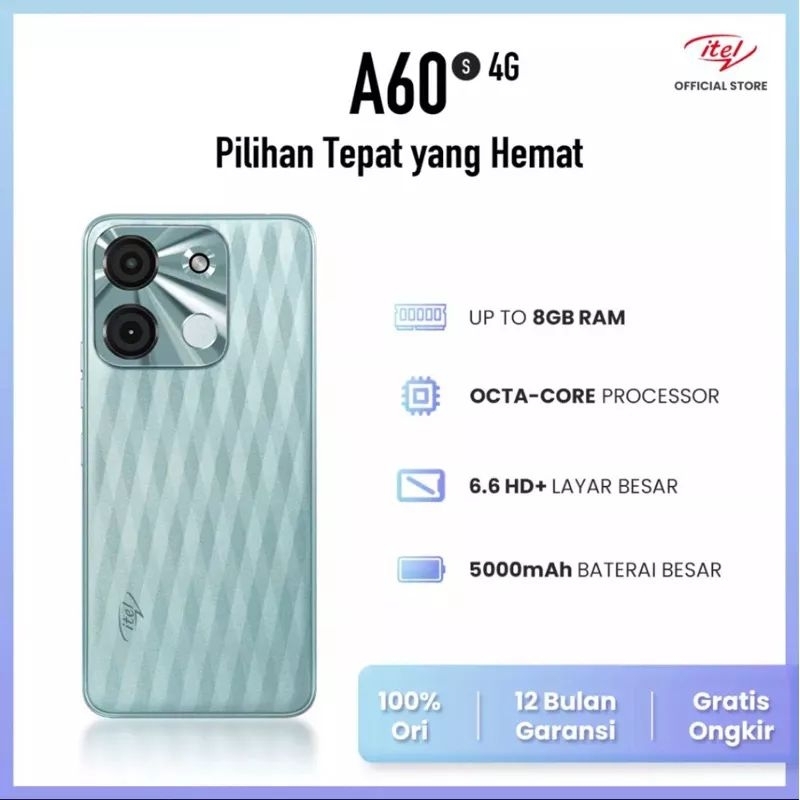 ITEL A60s 4G RAM 8GB(4+4) ROM 64GB GARANSI RESMI.
