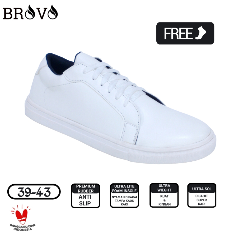 Brovo Sepatu Sneakers Pria Casual Footstep Footwear Smith Putih Full