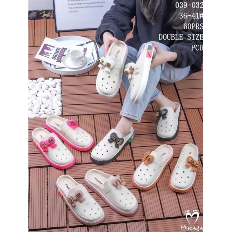 Sandal Sepatu Slop Jelly Bakpao Wanita Pita Simpul Besar Permata Bear Cute Super Empuk Mokaya 039