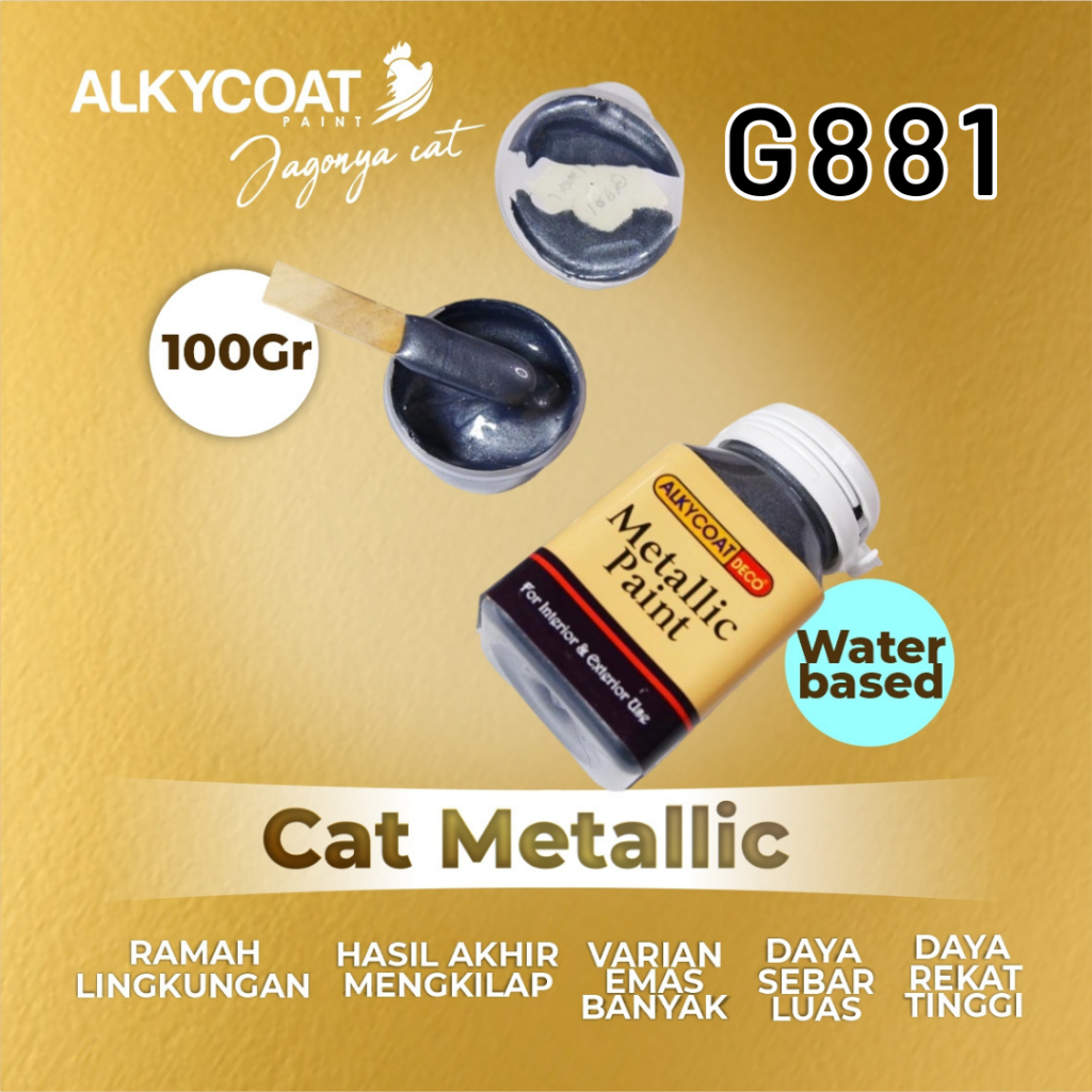 

CAT METALLIC PAINT WATERBASED / Cat Dekoratif/ Cat Gypsum / Cat Pagar / Cat Besi 100gr - G881 (Abu-abu)