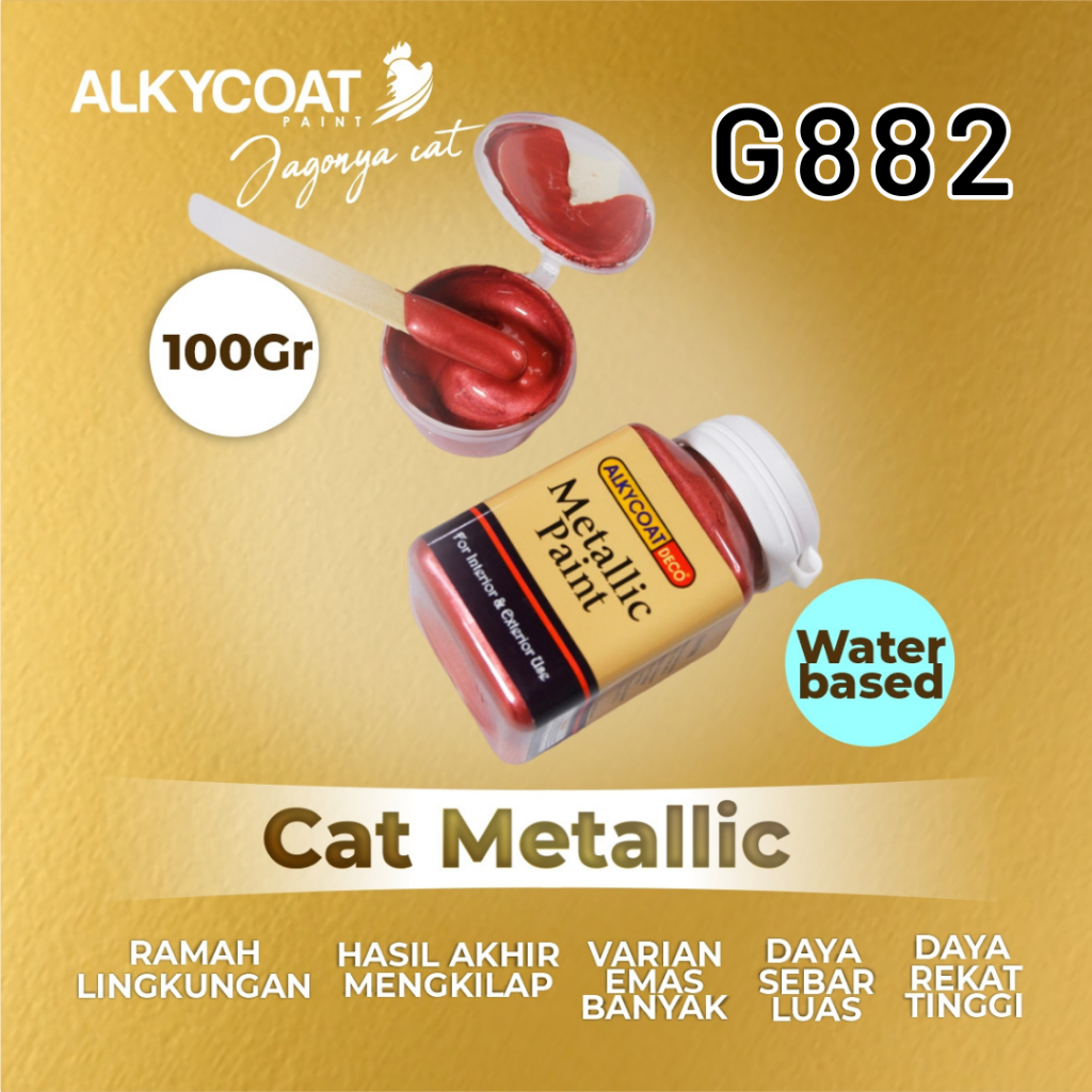 

CAT METALLIC PAINT WATERBASED / Cat Dekoratif/ Cat Gypsum / Cat Pagar / Cat Besi 100gr - G882 (Merah)