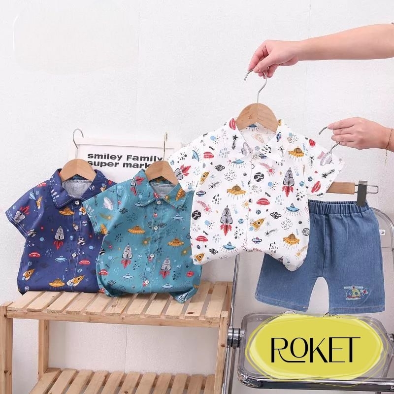 Setelan Import Baju Celana Jeans Anak 6 Bulan - 3 Tahun Set Jins Impor Baby Boy Laki-laki Kemeja Pen