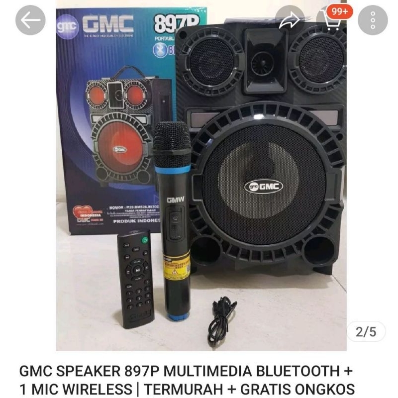 Speaker Portable Bluetooth GMC 897P Hitam, Suara Mantap 6.5 Inch