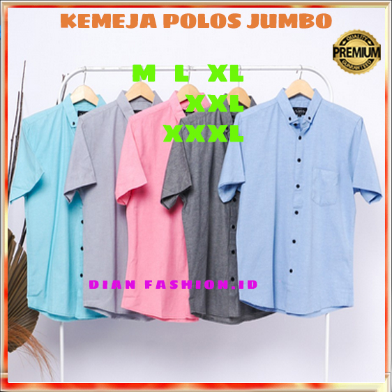 Kemeja Polos Pria Lengan Pendek Cowok JUMBO Baju Putih Hitam BIG SIZE XXL XXXL