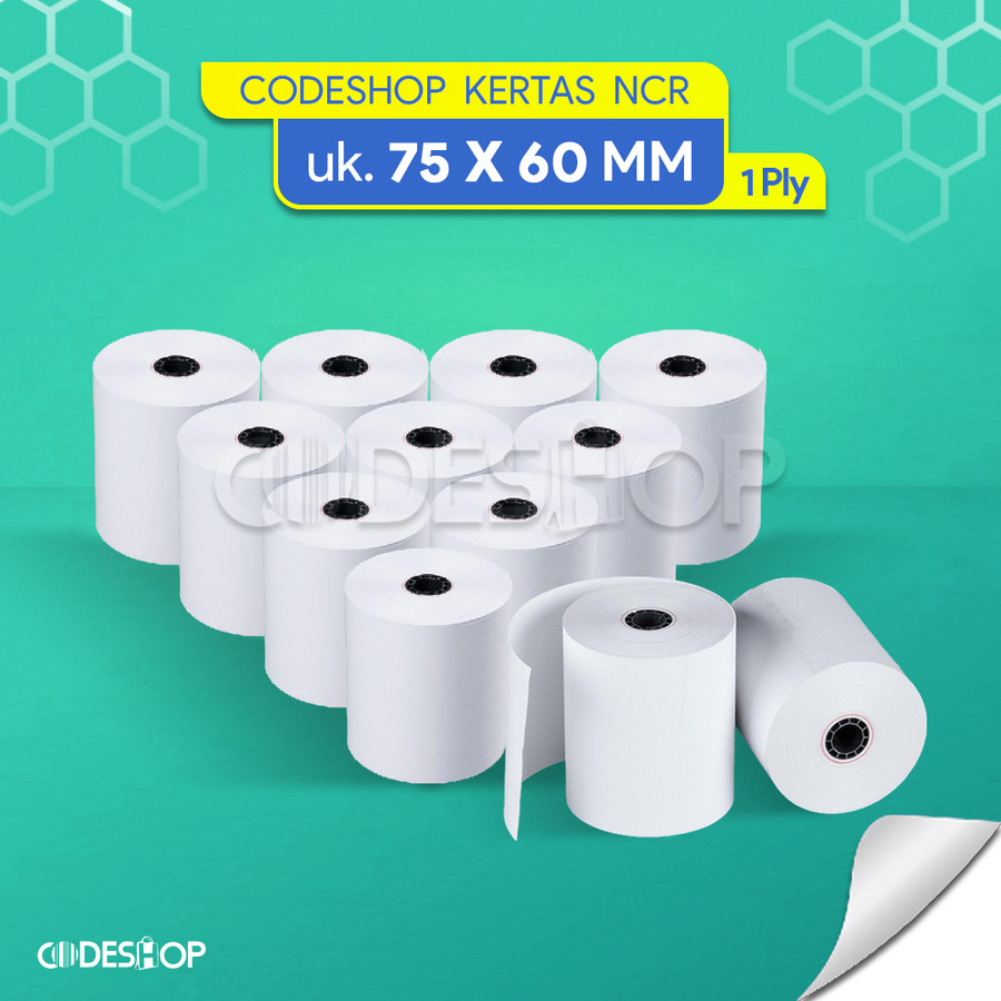 

10 Roll Kertas Struk Kasir NCR 75 x 60 mm 1 Rangkap Warna Putih