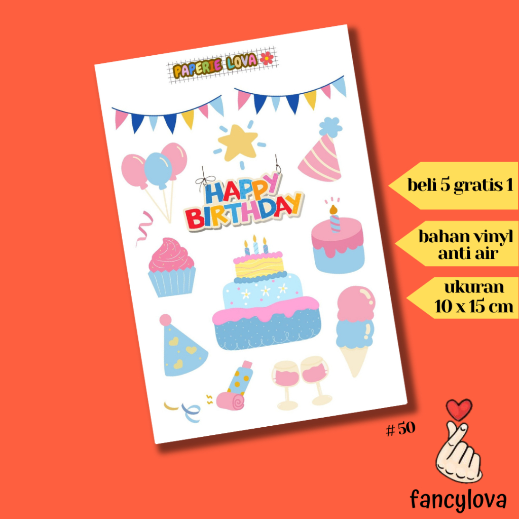 

Stiker Aesthetic Anti Air Vinyl Tumblr Jurnal Scrapbook Sticker Kawaii HP Laptop Happy Birthday Ulang Tahun Sticker Pack #50 Paperielova