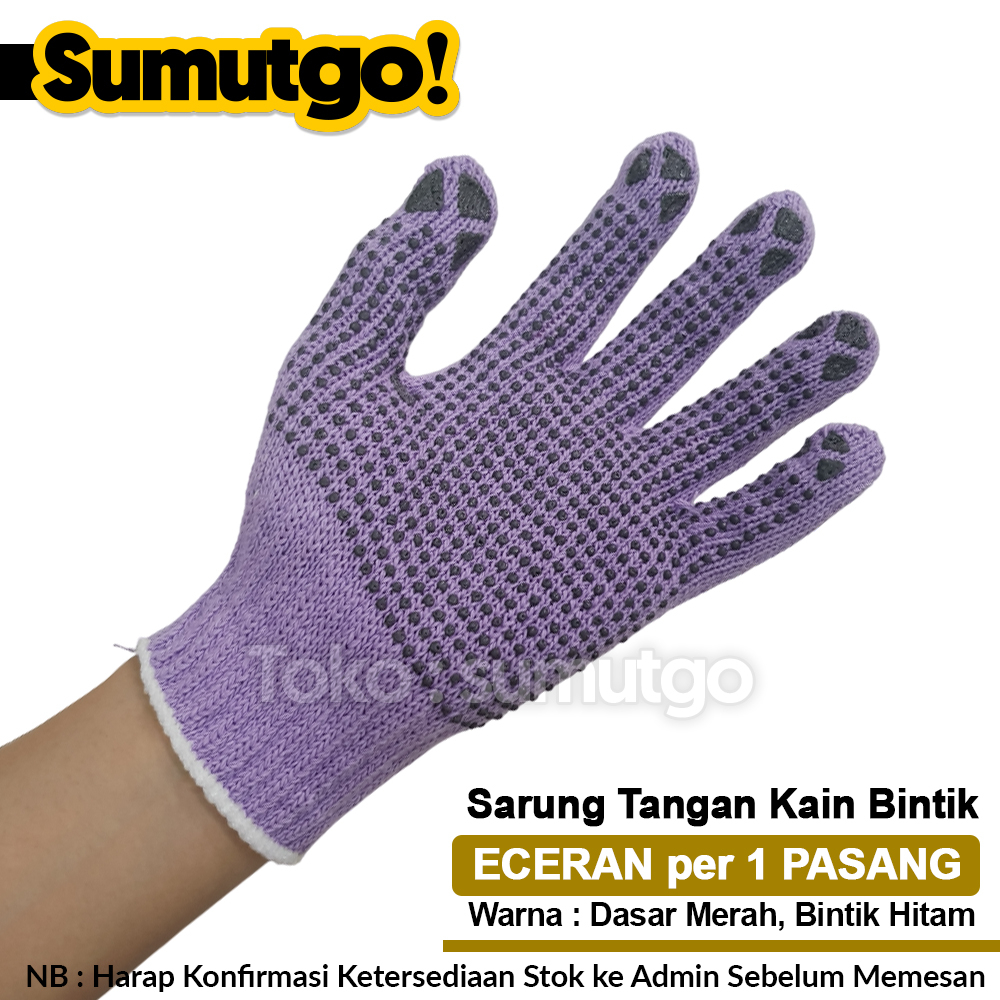 Sarung Tangan Bintik Kain Warna Ungu Violet Lavender Bintik Hitam Murah / Sarung Tangan Kerja Kaos M