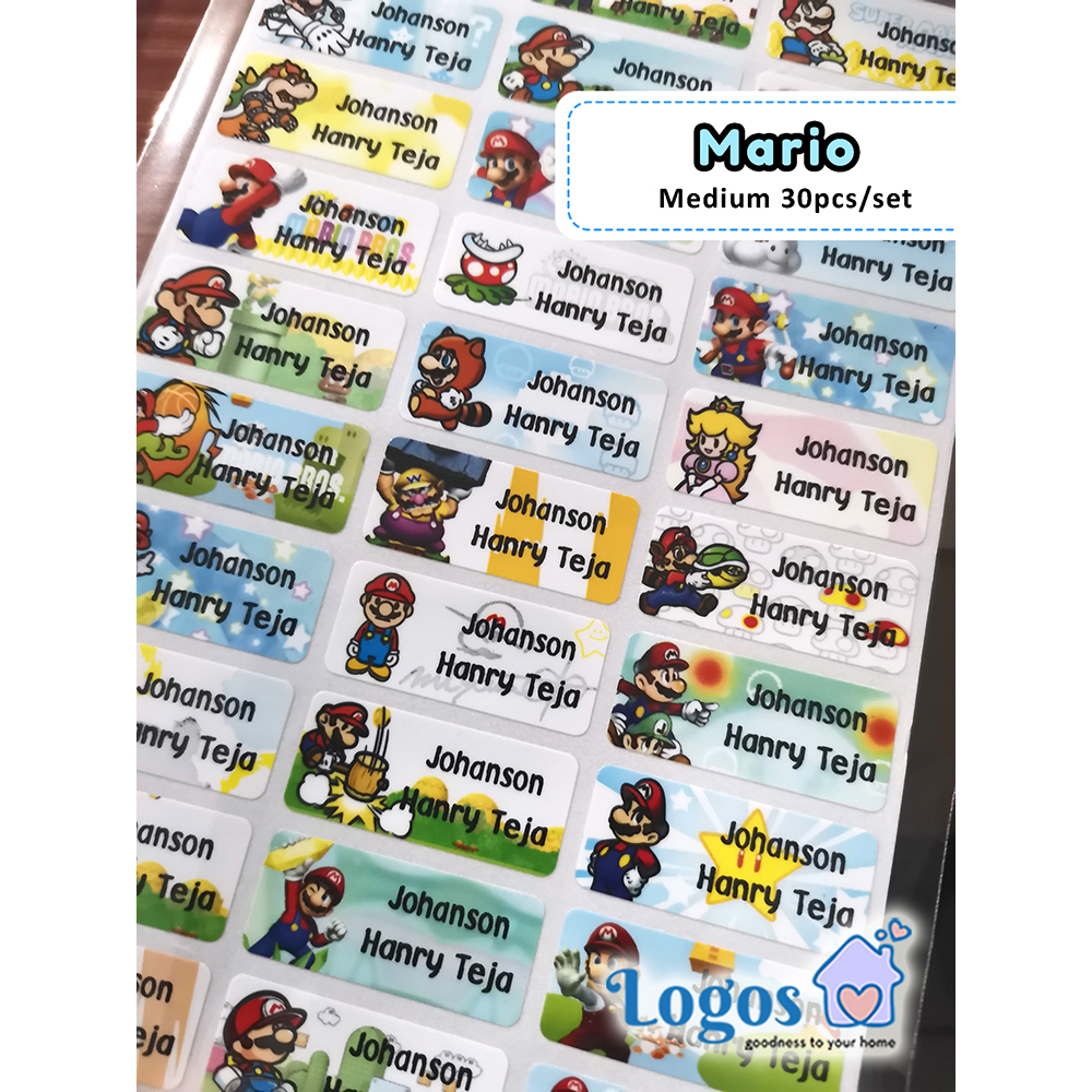 

Mario Bros Stiker nama waterproof Name Label Sticker name Luigi