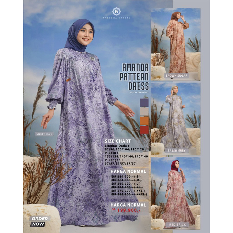 PROMO // AMANDA PETTERN DRESS NADHEERA LUXURY // GAMIS TERBARU // GAMIS REMAJA // BAJU GAMIS WANITA 