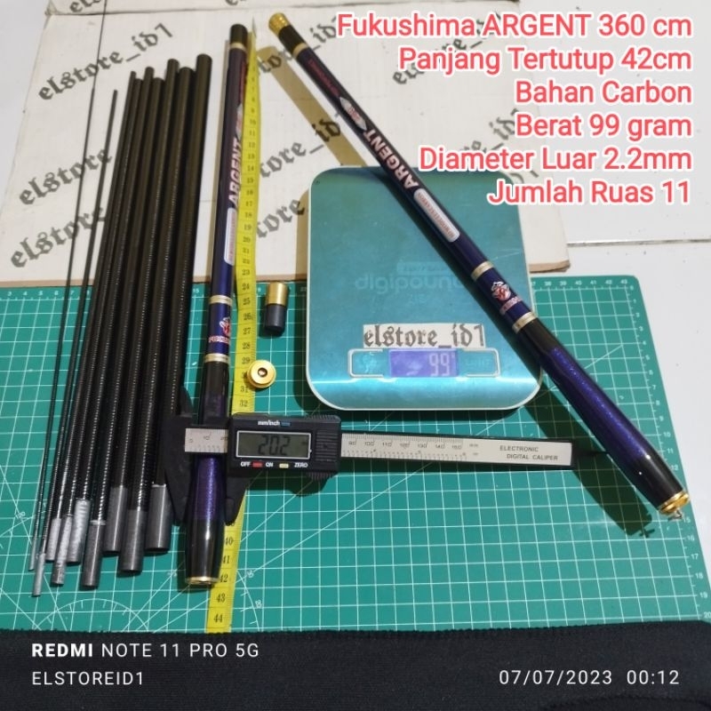 Joran Tegek Cenul Pancing Carbon Ros RUAS PENDEK 42cm Fukushima ARGENT 360cm