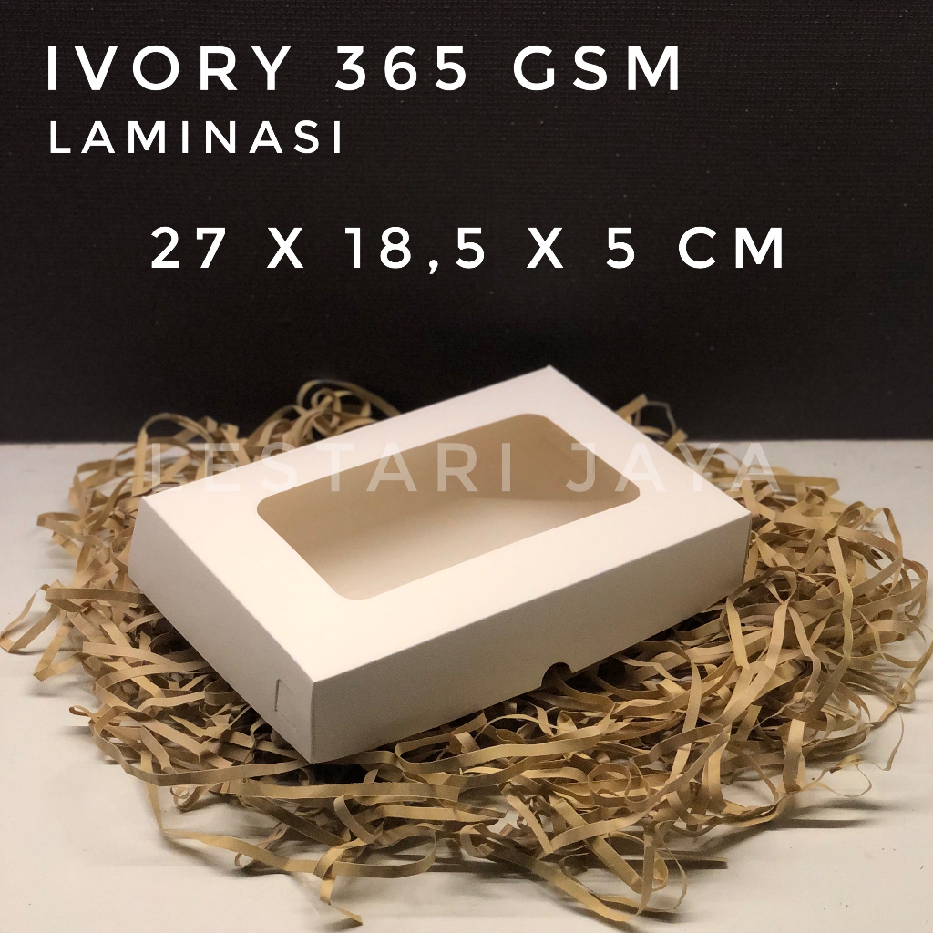 Box Ivory Putih Laminasi Jendela Untuk Kotak Kue Roti Snack Donat Hampers 27x18.5x5 CM