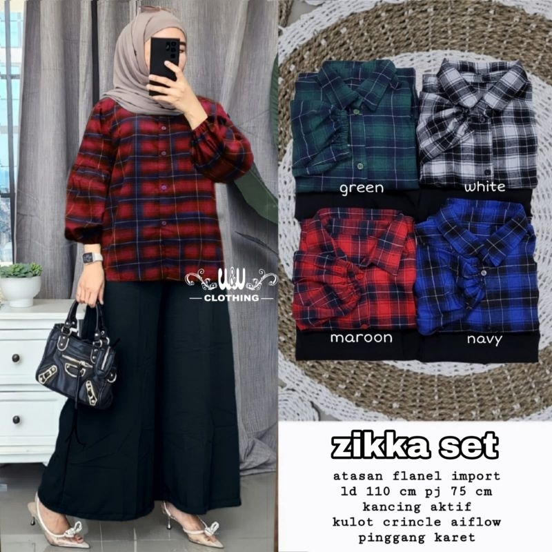 Setelan wanita jumbo Zikka set ori w&w clothing atasan bahan flanel LD110cm pj75cm kancing aktif//ku