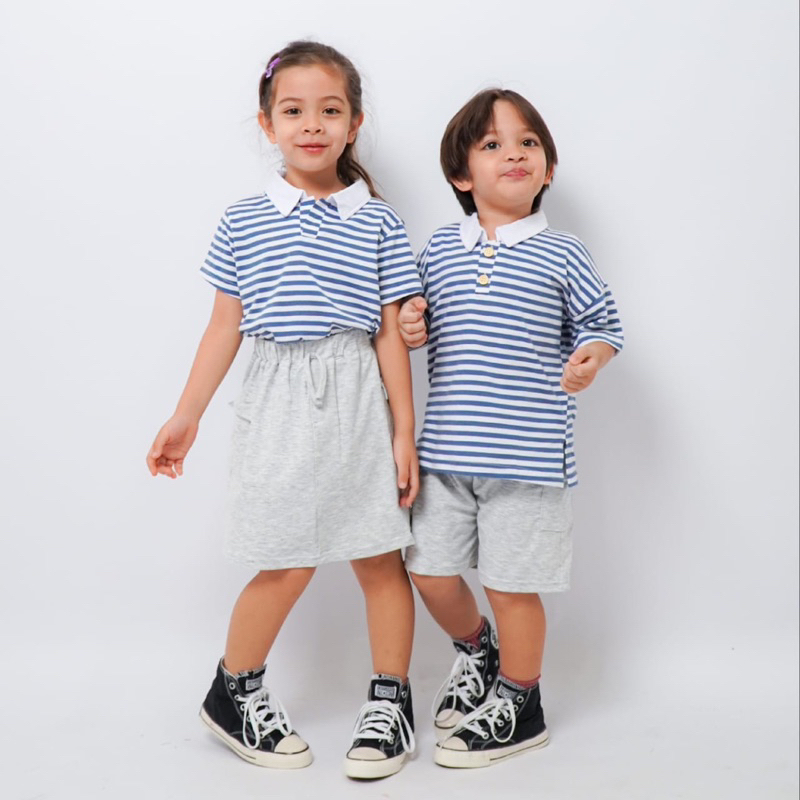 ZED &amp; ZOE SET ANAK 1-5 TAHUN | Setelan polo anak Oneset couple anak Setelan kaos anak perempuan Setelan anak cowok cotton combed set stripe set anak littlecarra little carra