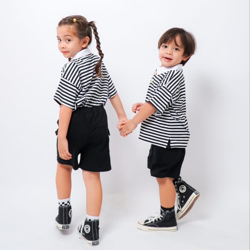 ZED &amp; ZOE SET ANAK 1-5 TAHUN | Setelan polo anak Oneset couple anak Setelan kaos anak perempuan Setelan anak cowok cotton combed set stripe set anak littlecarra little carra