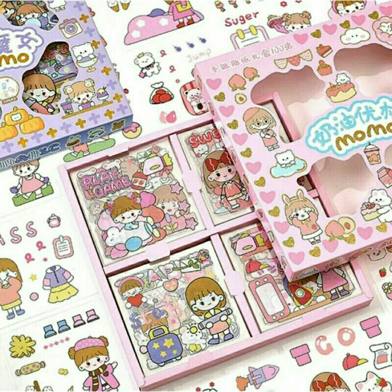 

Sticker Waterproof Sticker Momo 1 Box isi 100 Lembar, Motif Momo Kartun Korea