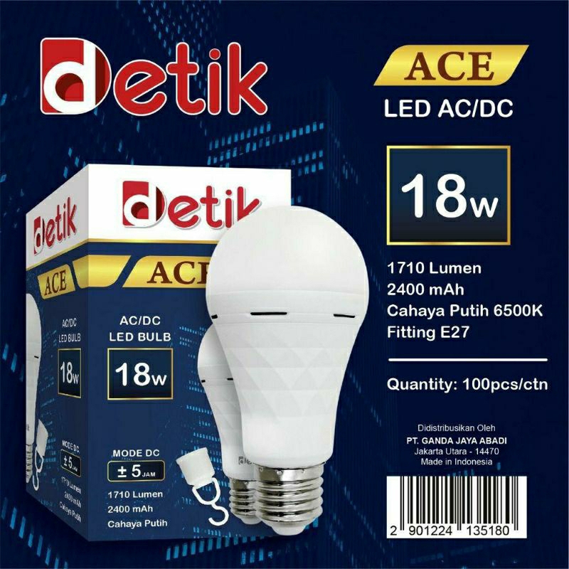Lampu Led Emergency 18 Watt DETIK / Lampu Led AC/DC 18 watt