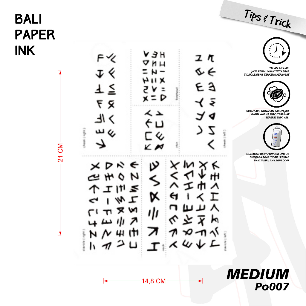 Bali Paper Ink PO007 Letter Tato Temporer Basic Bali Paper Ink Tato Lengan