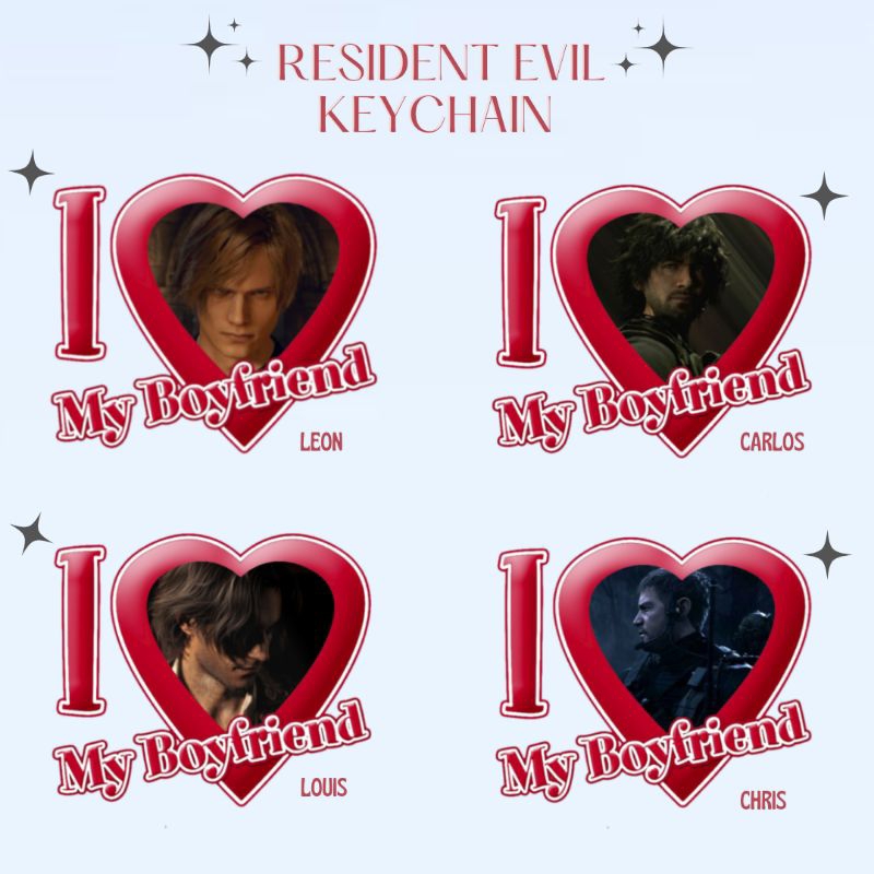 • RESIDENT EVIL I LOVE MY BOYFRIEND KEYCHAIN LEON CHRIS LOUIS CARLOS •