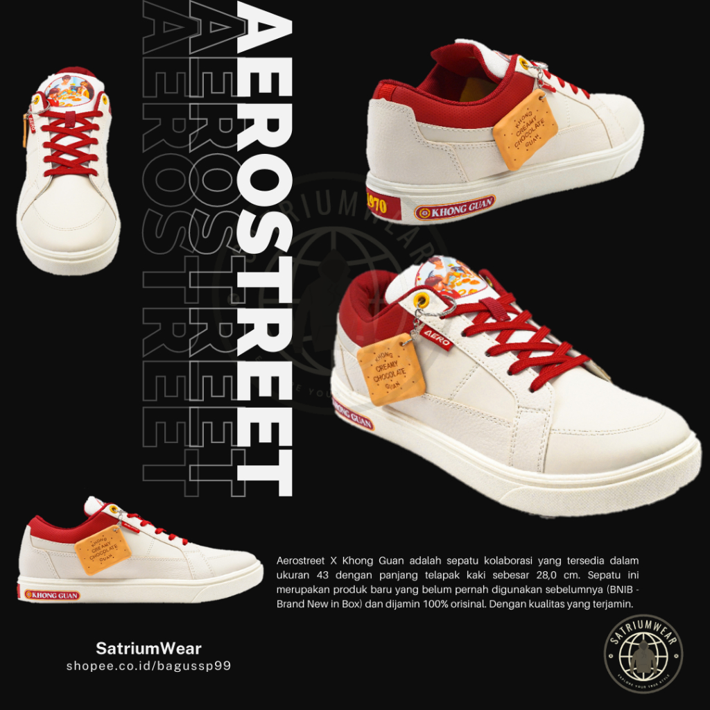 Aerostreet X Khong Guan Size 43 Putih Merah - Sepatu Sneakers