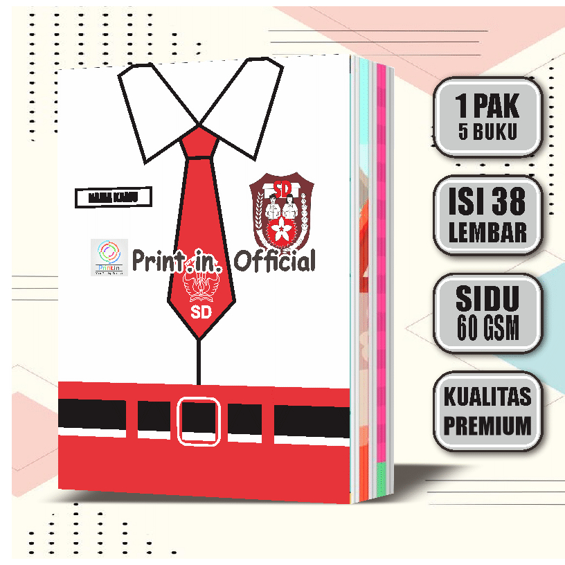 

Buku Tulis Custom Seragam Sekolah SD,TK,MI,SMP,MTS,SMA 38 Lembar / Buku Tulis Sekolah 1 Pack isi 5 buku