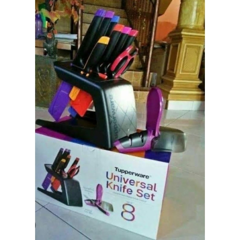 Universal Knife set tupperware / pisau dapur set plus knife sharpener(asahan pisau)