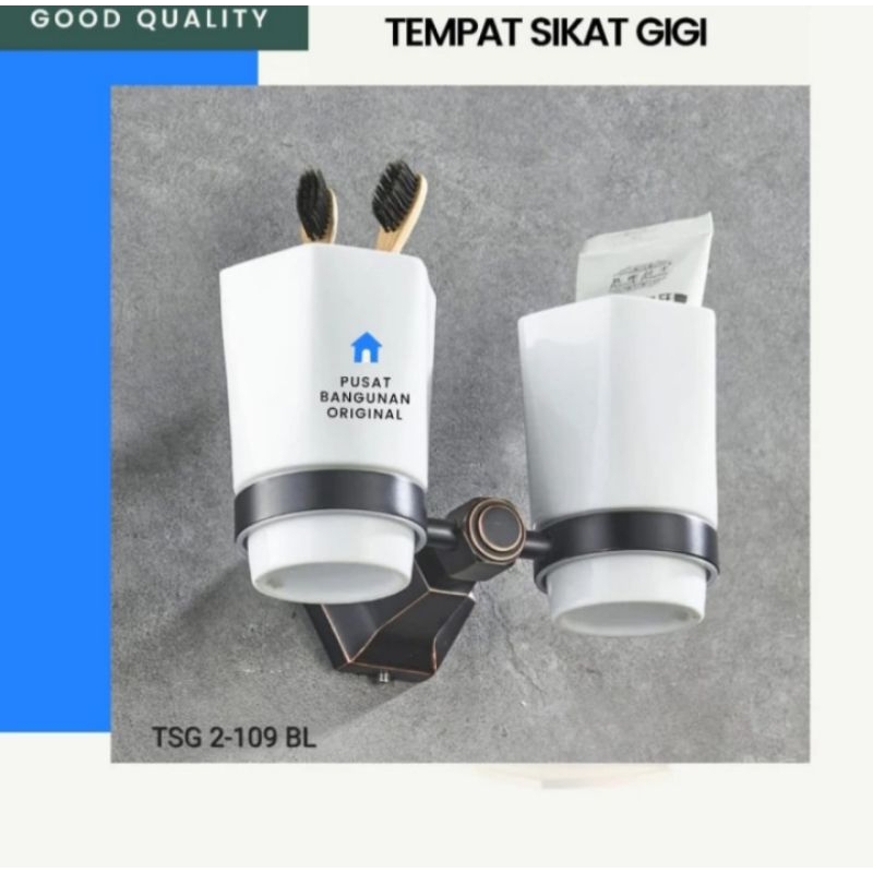 TEMPAT SIKAT GIGI GELAS KUMUR GIGI TUMBLER HOLDER BLACK HITAM ANTIK KLASIK