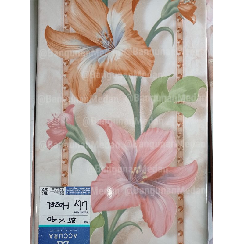 MULIA CERAMICS KERAMIK LANTAI DINDING KAMAR MANDI GLOSSY KILAT 25X40 KW 1 LILY HAZEL TULIP 3D 3dimen