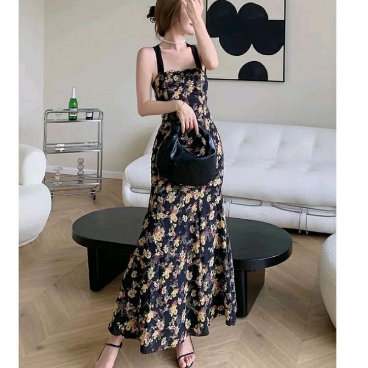 03320 Baju maxidress longdress STRAPPY BACK DRESS tanpa lengan lekbong pita dres Korea Korean style 