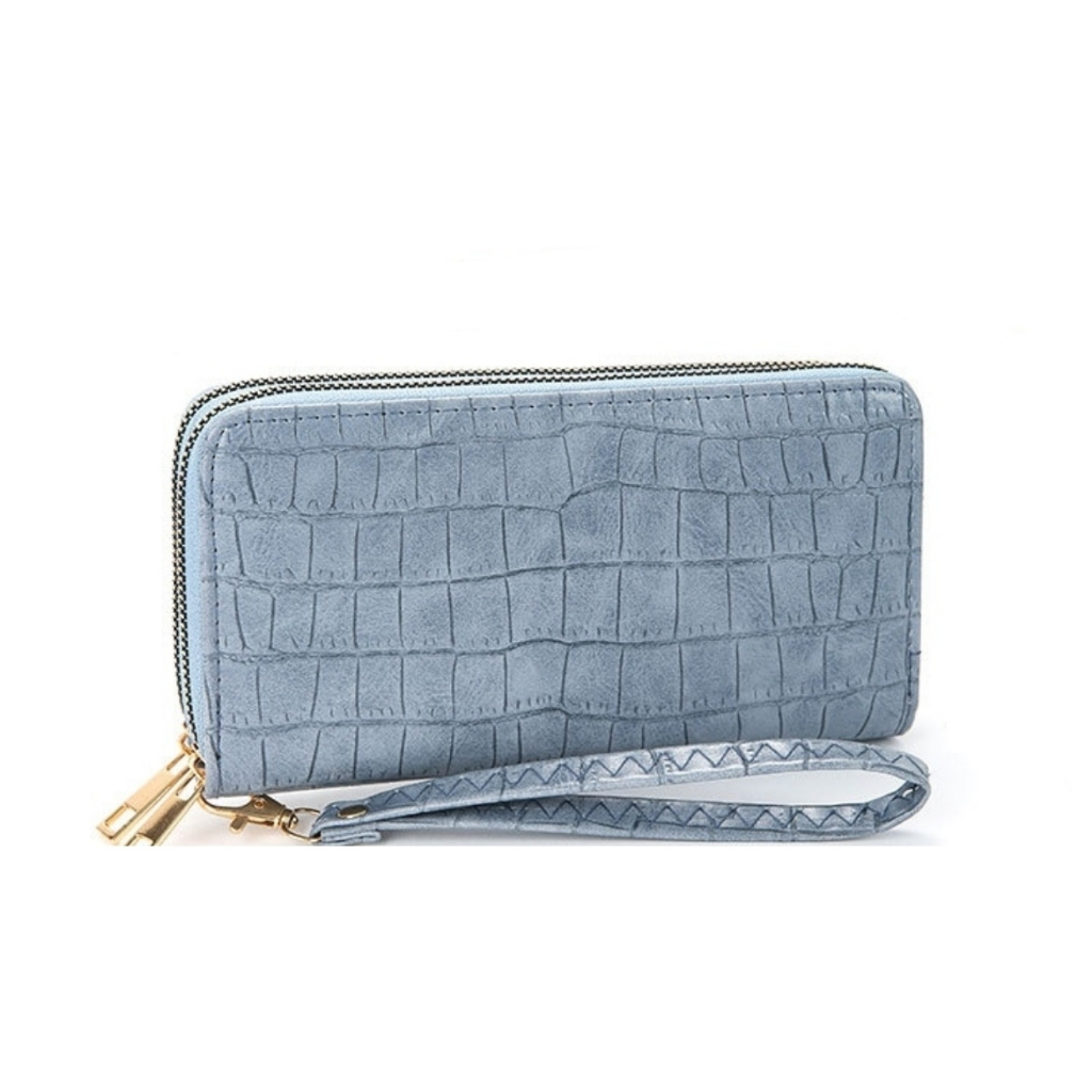 DOMPET PANJANG WANITA IMPORT PREMIUM KULIT CROCO BIRU ARKOZA WA750G3 2 RESLETING LONG WALLET KARTU UANG KOIN FASHION KOREA REMAJA CEWEK MURAH BRANDED BATAM SIMPLE LUCU