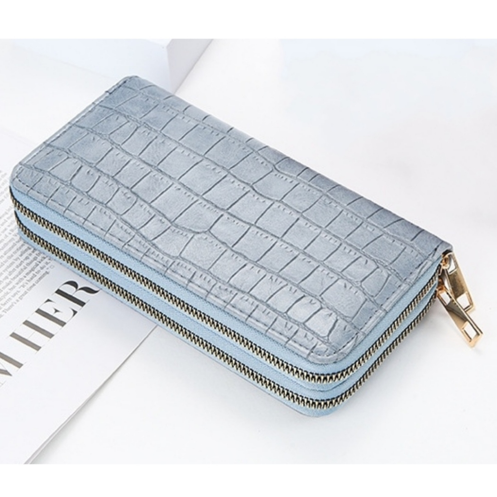 DOMPET PANJANG WANITA IMPORT PREMIUM KULIT CROCO BIRU ARKOZA WA750G3 2 RESLETING LONG WALLET KARTU UANG KOIN FASHION KOREA REMAJA CEWEK MURAH BRANDED BATAM SIMPLE LUCU