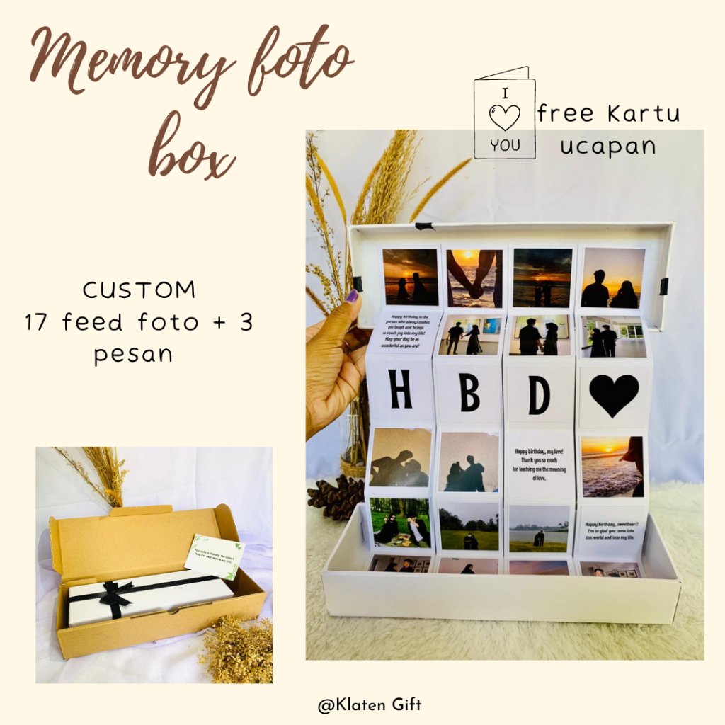 

Gift Memory Foto Box Panjang / Kado Photo Box Ultah / Kado Ulang Tahun Cowo Cewek / Bestie 24 foto Custom