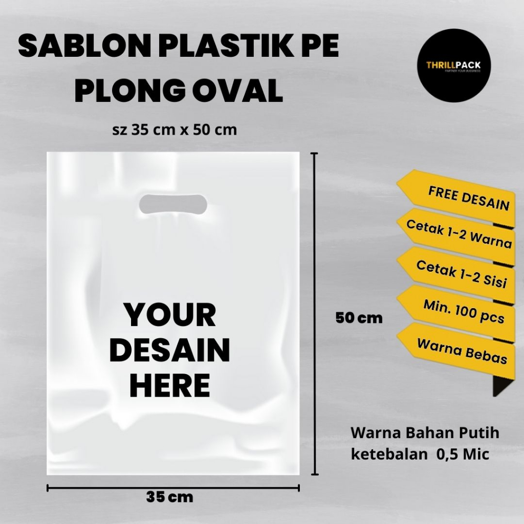 Sablon Kantong Plastik Plong Oval (PE) Size 35 X 50 Custome Desain Murah & Berkualitas - Plastik Plo