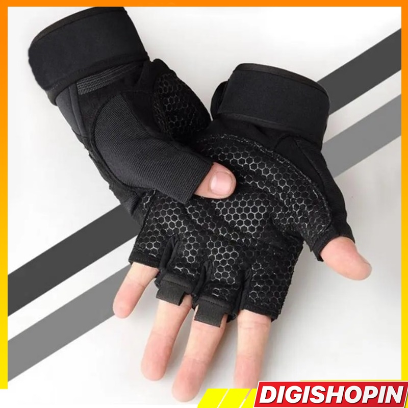 Sarung Tangan Gym Fitness Half Finger Gym / Hand Strap / Pelindung Tangan Gym Home Workout Glove Gym