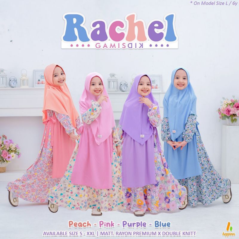 Gamis Anak Rachel Dress Cantik Rayon Premium Outer Polos Cewek Set Hijab Balita 8 10 tahun