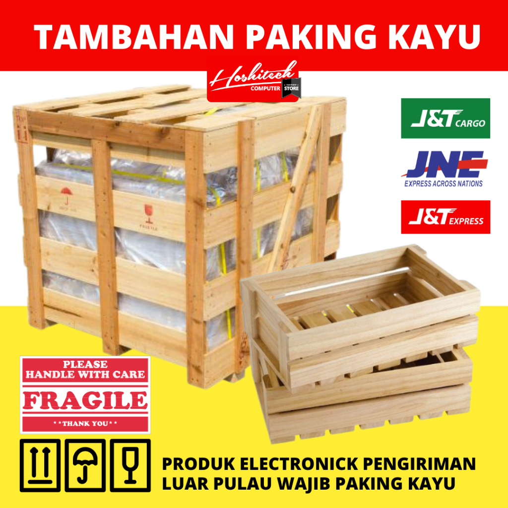 

Paking kayu tambahan untuk pengaman pengiriman barang electronik Hoshitech computer