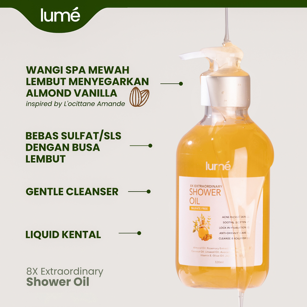 (Free Emas) LUME 8x Extraordinary Shower Oil Body Wash Sabun Mandi NON SULFAT SLS LUMECOLORS