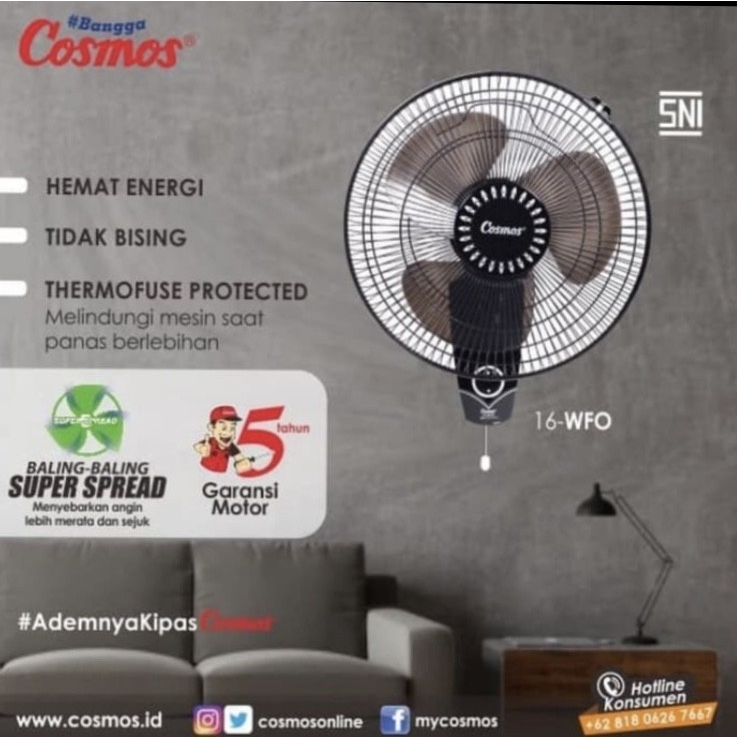 KIPAS ANGIN COSMOS WALL FAN 16 WFO 16 INCH GARANSI 5 TAHUN SNI LOW WATT BEKASI