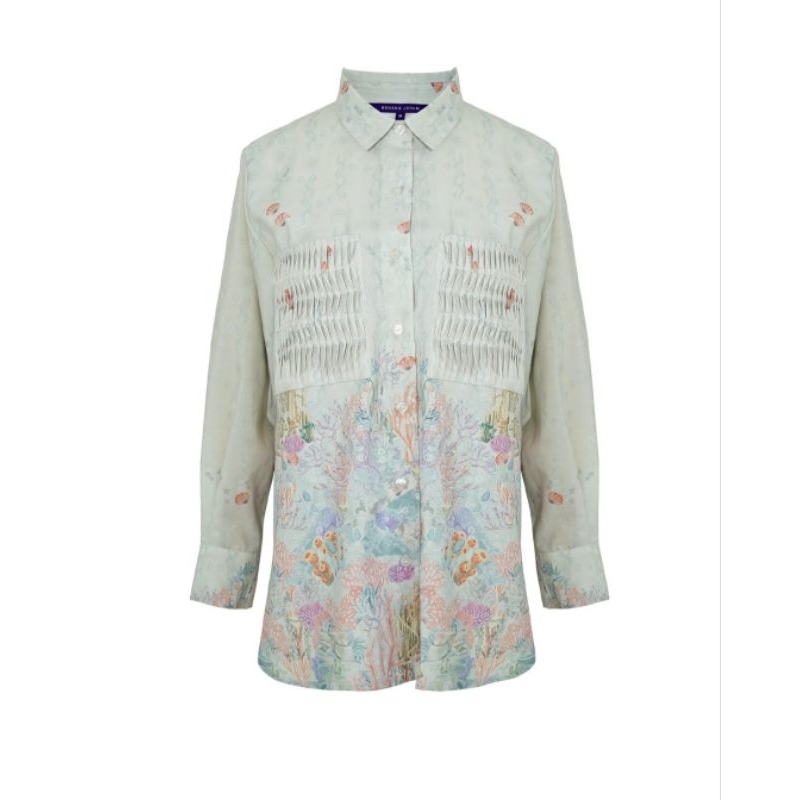 Benang Jarum Buttonscarves Aquarielle Shirt with Pocket White The Chain Georgette Shirt Comfy Shirt 