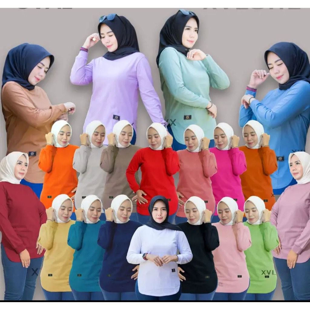 [ TERLARIS ] KAOS WANITA POLOS MODEL OVAL TOP BASIC STYLE HIJAB JUMBO KAOS WANITA LENGAN PANJANG/BAW