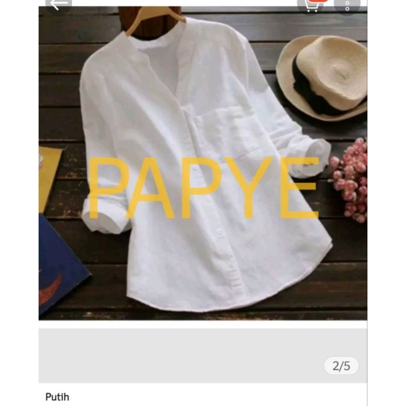 [NEW] Blouse Atasan Wanita Vega Bahan Katun Rami XXL Putih
