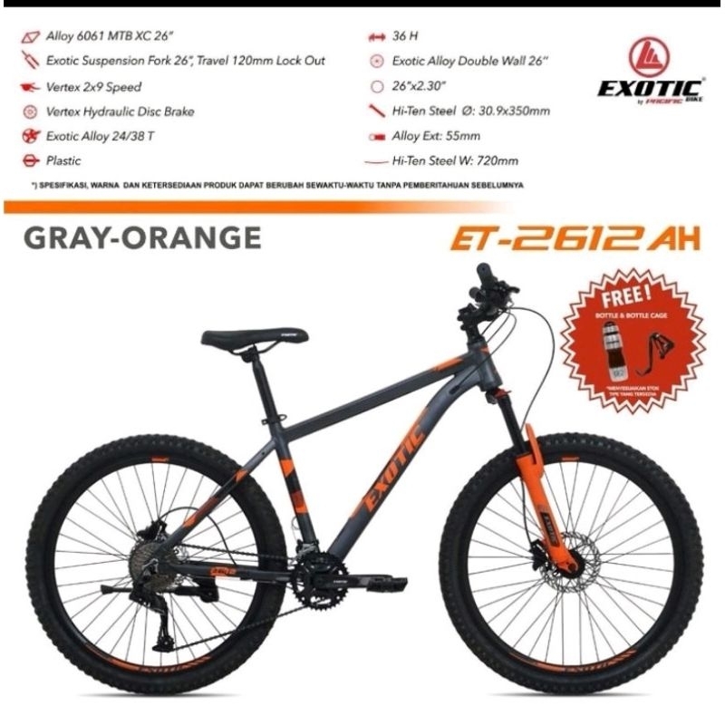 Sepeda MTB 26 Exotic ET 2612 AH HD FL Alloy Hidrolik / Sepeda Gunung Ukuran 26 Exotic by Pacific