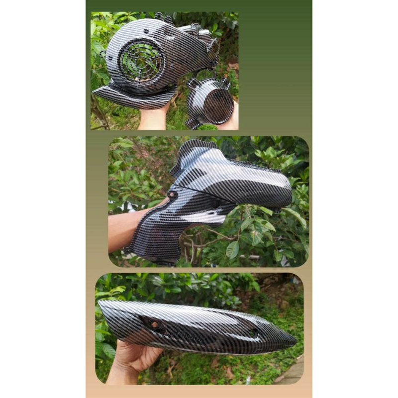 paket carbon 4pcs tutup filter keongan tutup kipas tameng knalpot Mio j Fino 115 soul GT 115 Mio GT 