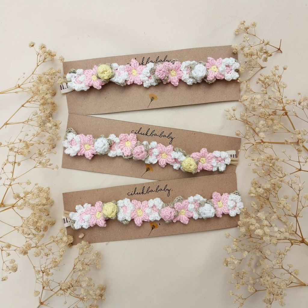 CILUKBA.BABY ~ FLOWER CROWN BANDANA RAJUT "BABY PINK"