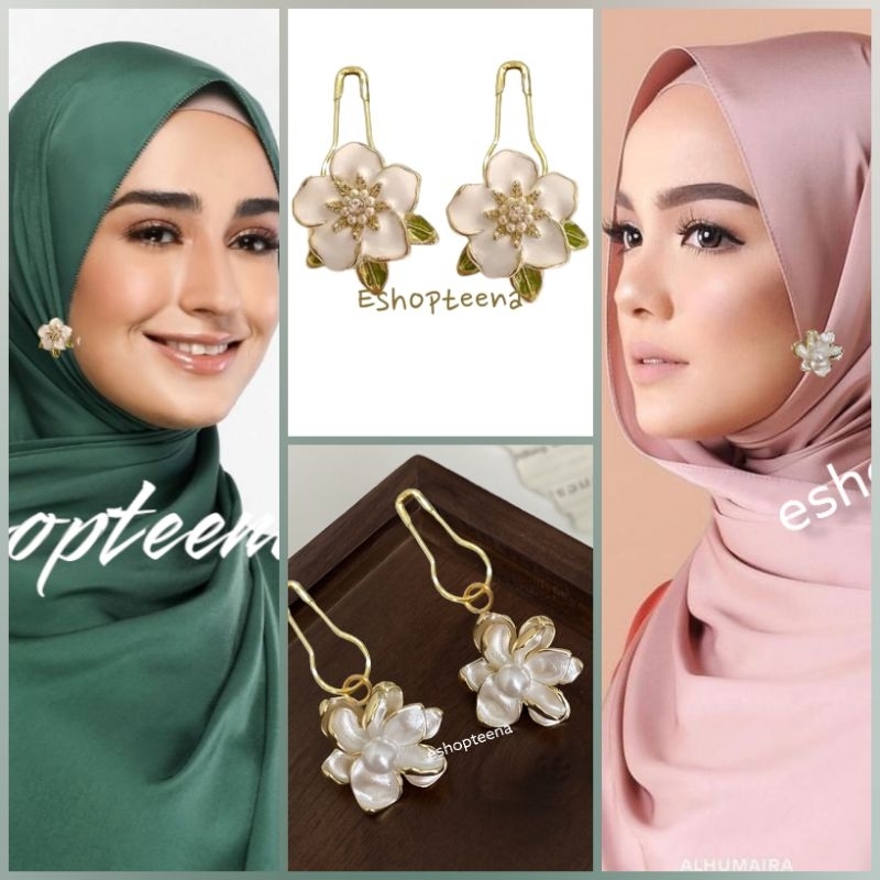 A39 anting hijab bunga new pearl putih gold  PENITI / JEPIT_anting jilbab_ANTING HIJAB JEPIT_ANTING 