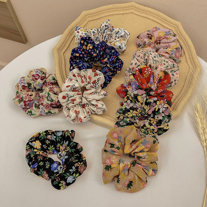 Ikat Rambut Elastis Motif Print Bunga Untuk Wanita/ Scrunchie Korea/ Cemol Import