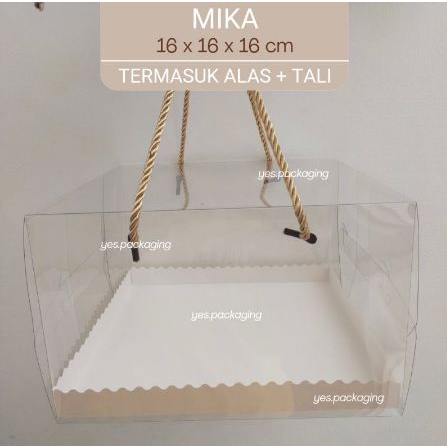 [16x16x16cm] MIKA TALI Box Kotak Mika Handle Tali Clear Transparan Cake Chiffon Hampers Kue Pudding 