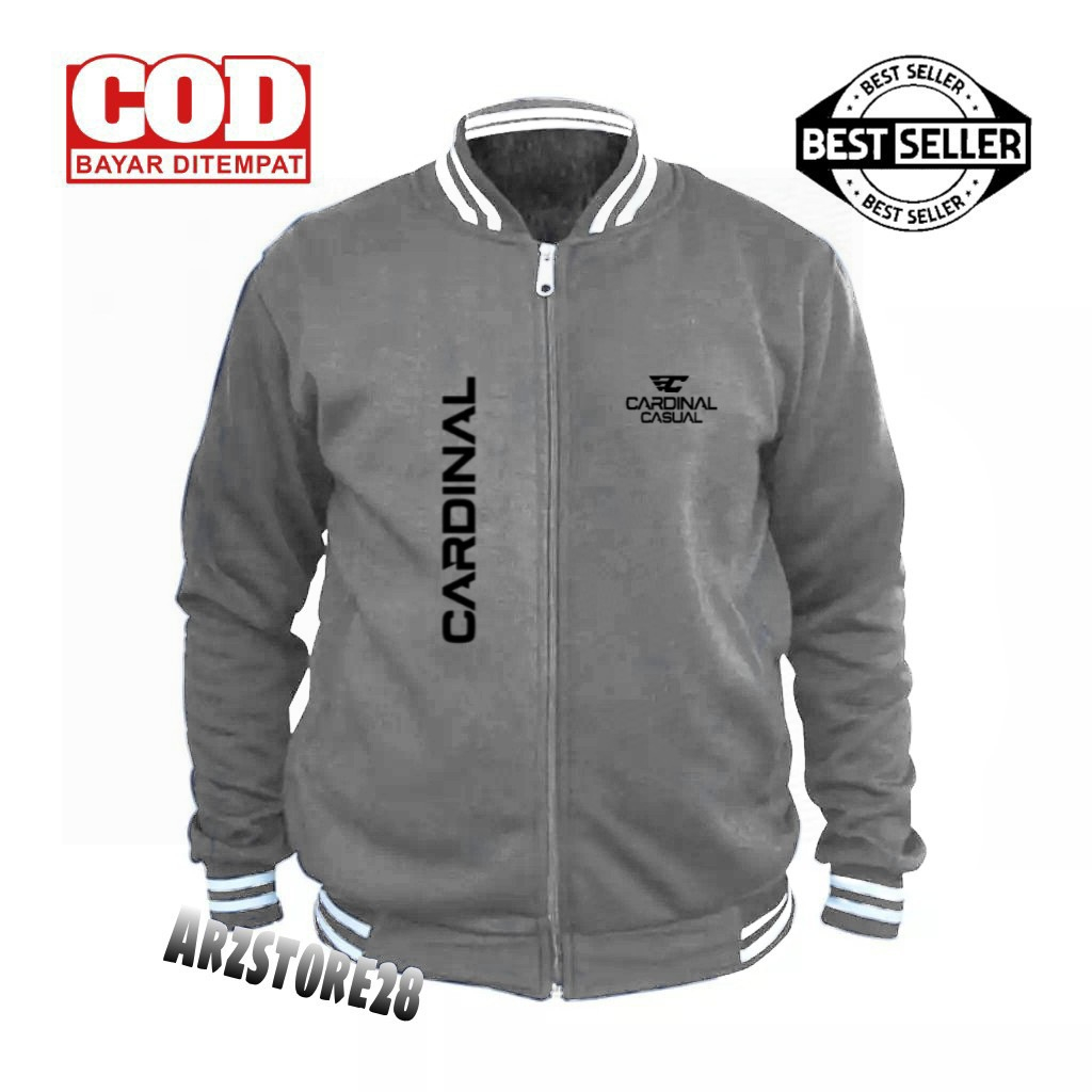 Terlaris Jaket Varsity Resleting  Text HItam Cardinal Casual Kirka Sweater Distro Terbaru  Hoodie  T