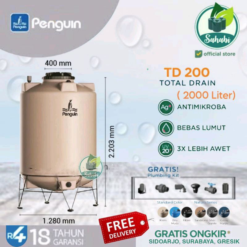 Tandon Air / Tangki Air / Toren Air PENGUIN/PINGUIN TOTAL DRAIN Ukuran 2000 Liter